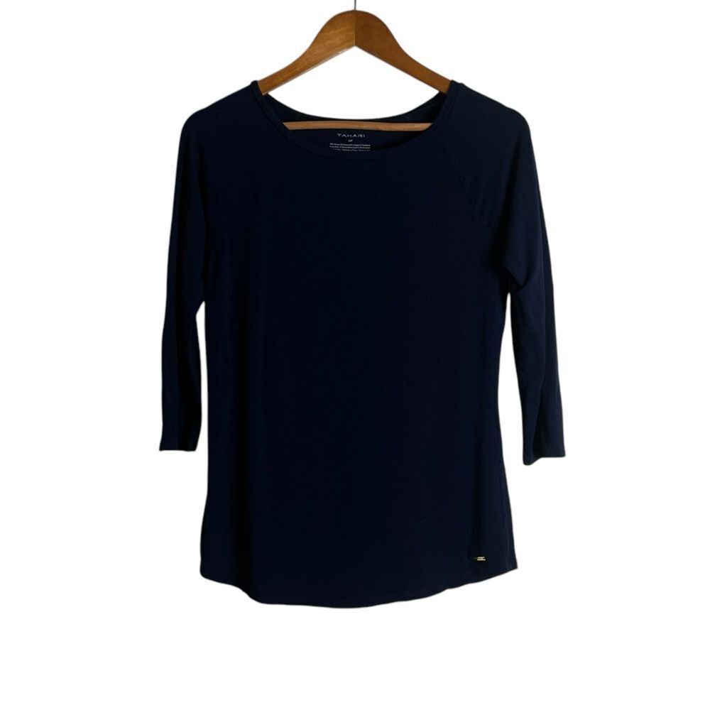 3 for $30! Tahari 3/4 sleeve Women's Navy Top